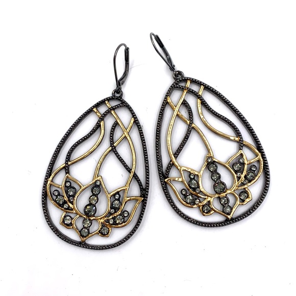 VT Luxe Open Work Lotus Flower Drop Earrings NWOT - Picture 4 of 13